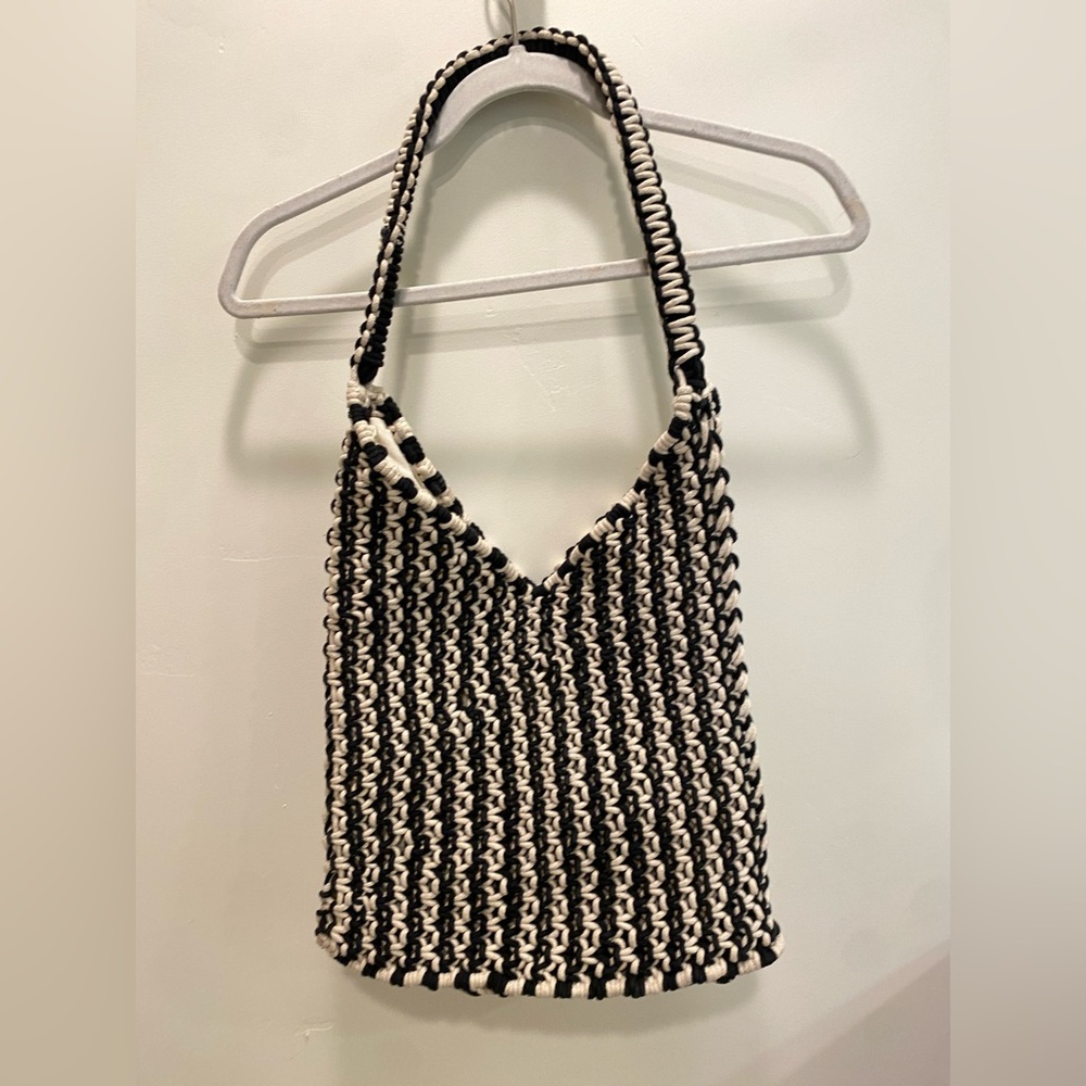 Soludos navy and white crochet bag